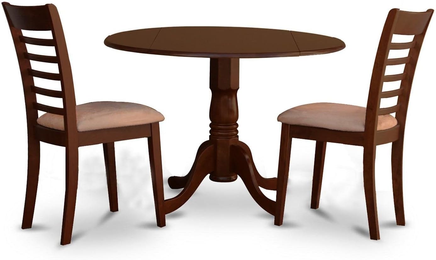East West Furniture DLML3-MAH-C 3 Piece Dining Set Contains a Round Dining Room Table with Dropleaf and 2 Linen Fabric Upholstered Chairs, 42x42 Inch, Mahogany