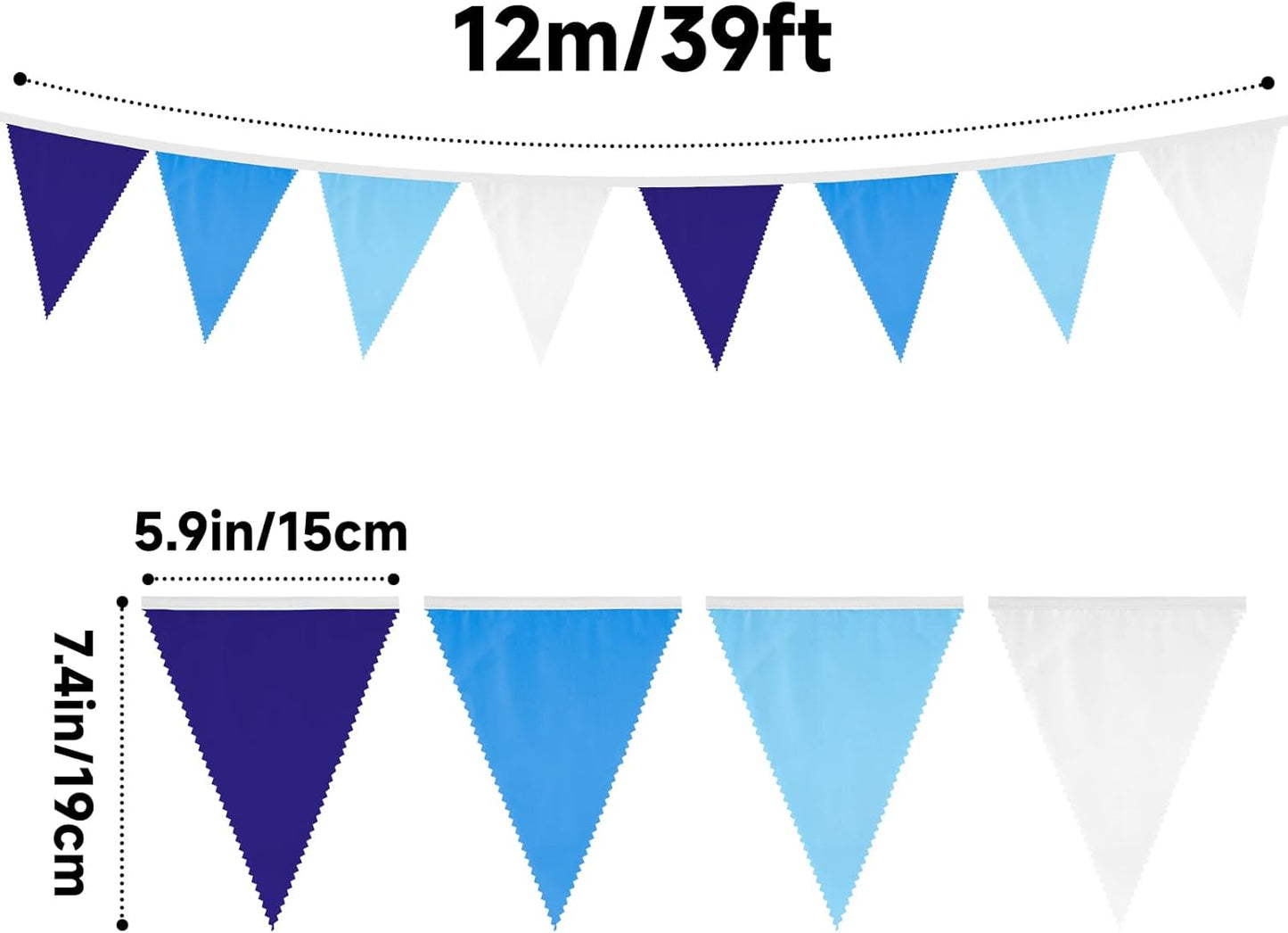 jijAcraft 39Ft Blue Party Banner, 42Pcs Cotton Triangle Flags, Boy Baby Shower Bunting, Nautical Theme Decor Pennant, Royal Blue Party Decoration Banner for Graduation, Birthday, Wedding