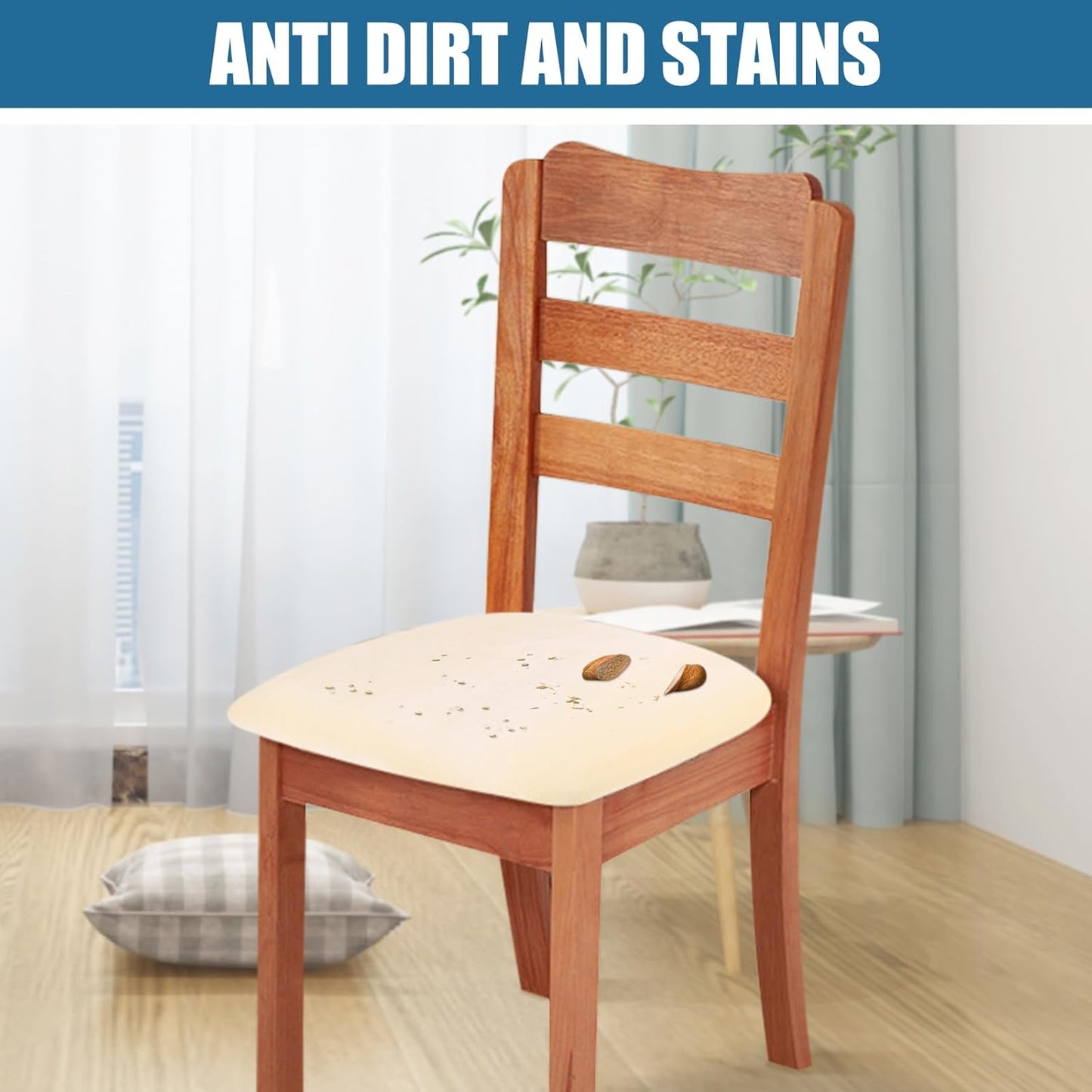 Smiry Velvet Seat Covers for Dining Room Chair Set of 6, Stretch Fit Removable Washable Chair Seat Cushion Protector Slipcovers with Ties, Cream
