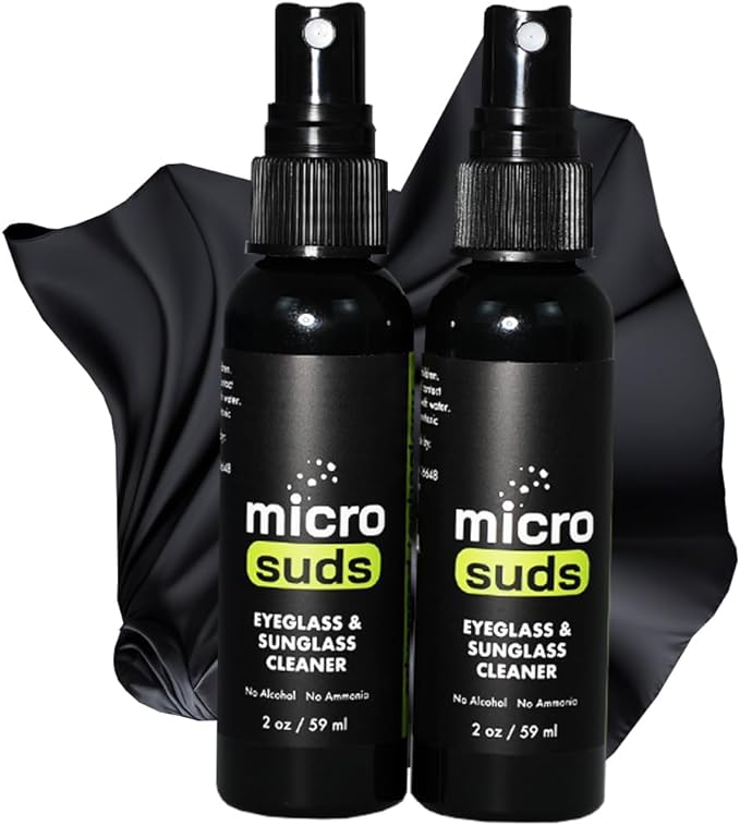 Advanced Eye glass Cleaner Spray Kit | (2x) Glass Cleaner Sprays 2oz & (2x) Glasses Cleaning Cloth | Formula Mitigates Scratches for Eyeglasses, Laptop, Screens | USA MADE (4 piece set)