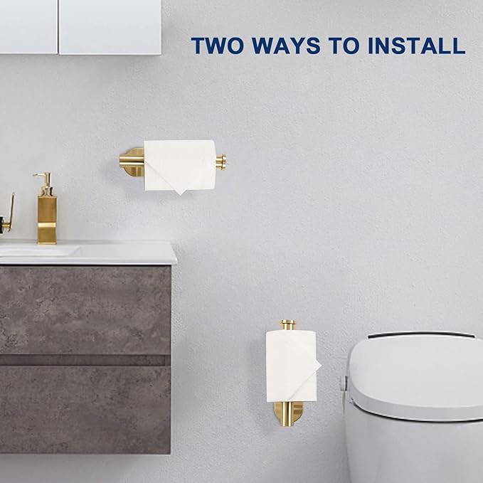 NearMoon Toilet Paper Holder Self Adhesive, Premium Thicken SUS304 Stainless Steel Rustproof Adhesive Toilet Roll Holder no Drilling for Bathroom, Kitchen, Washroom (2 Pack, Brushed Gold)