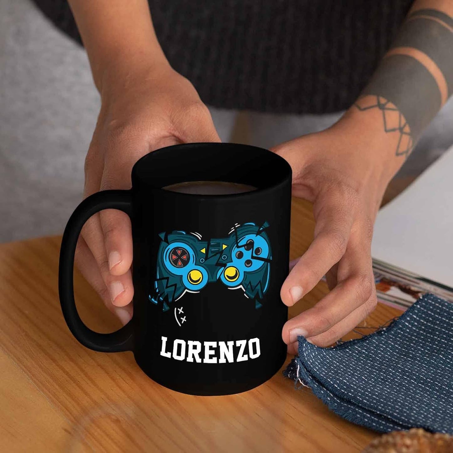Personalized Choose Name Coffee Mug, Custom Pro-gamer Black Ceramic 11 Oz & 15 Oz, Video Console Gamer Gaming Travel Mug