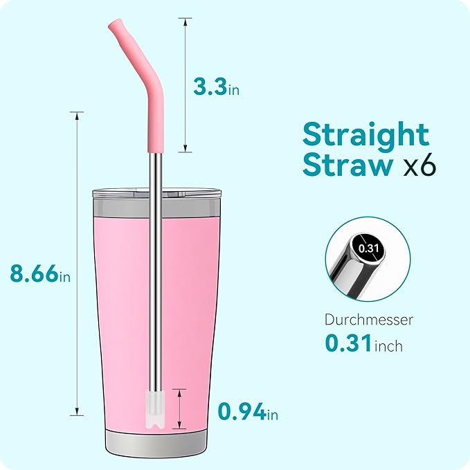 2 PACK Reusable Metal Straws, Stainless Steel Straws with Silicone Tip for 20 oz Tumbler, Long Drinking Replacement Straw for YETI, STANLEY, US Acrylio, BJPKPK, Simple Modern and so on