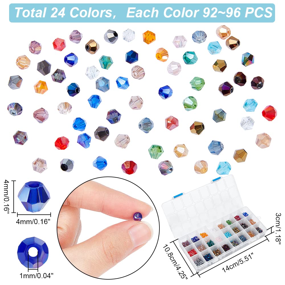 PH PandaHall 1680 pcs 24 Colors Crystal Beads, 4mm Electroplate Glass Beads AB Color Faceted Beads Bicone Beads Faceted Crystal Beads Loose Spacer Beads for Bracelets Necklaces Crafts Jewelry Making