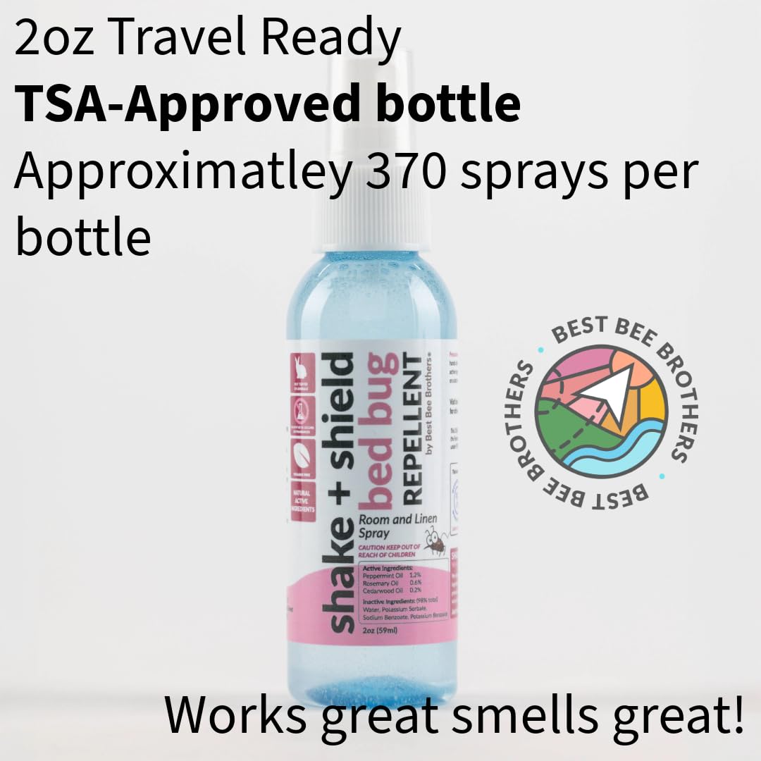 Best Bee Brothers Shake + Shield Room & Linen Bed Bug Spray – Non-Greasy Bug Spray Made with Plant-Based Ingredients, 8 Oz. + 2 Oz.