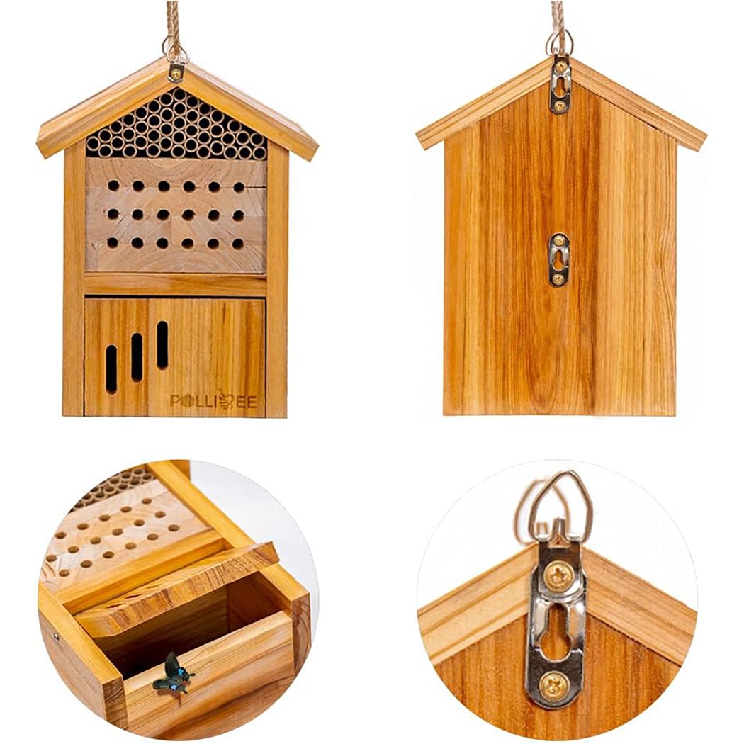 Mason Bee House -Wax Coated Mason House for The Garden, Natural Handmade Wooden Waterproof Mason Home, Attracts Peaceful Bee Pollinators,Native Mason Bee Habitat