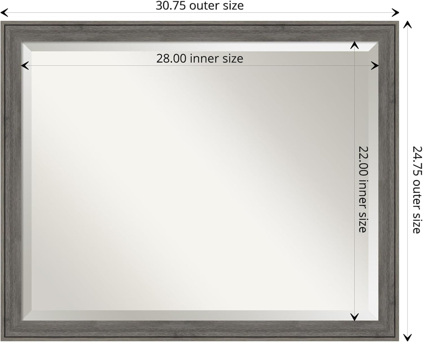Amanti Art Grey Wall Mirror 25x31 Regis Barnwood Grey Narrow Rectangle Bathroom Mirror for Wall Decor Living Room, Large Country Rustic Wood Frame, Hangs Horizonally and Vertically, Bathroom Decor,