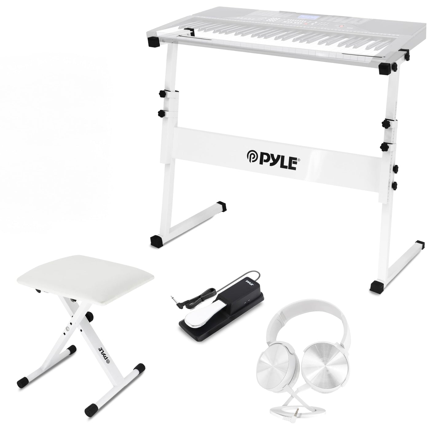 Pyle Keyboard Stand, Heavy-Duty Z Shape Piano Stand, Piano Bench, Microphone Stand, Headset, Sustain Pedal, Height Adjustable Ke
