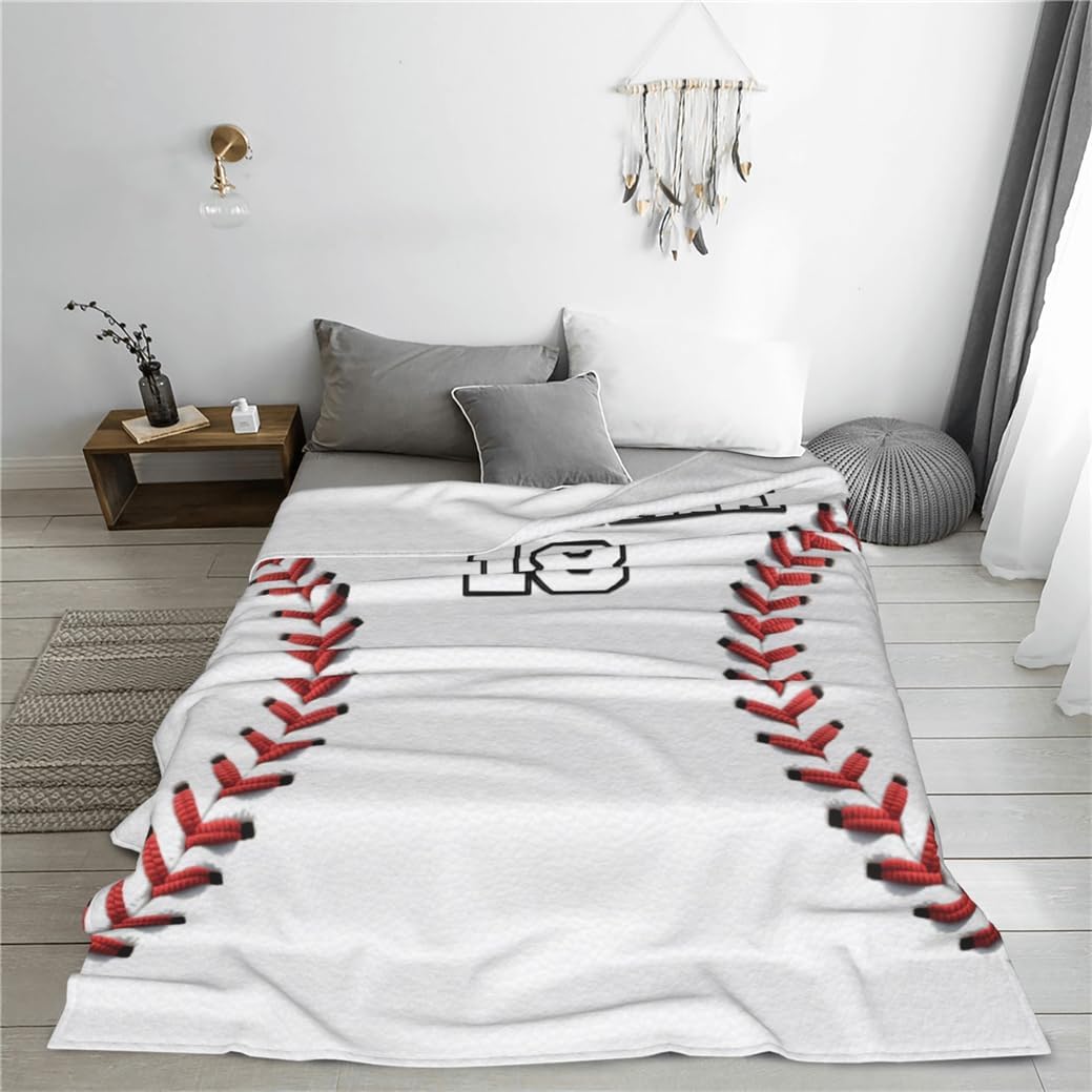 Baseball Themed Sofa Bedding Travel Throw Blanket Personalized Baseball Themed Throw-Blanket Customized Name Sports Enthusiasts Bed Blankets Gifts Custom Home Decor for Ball Sport Lovers