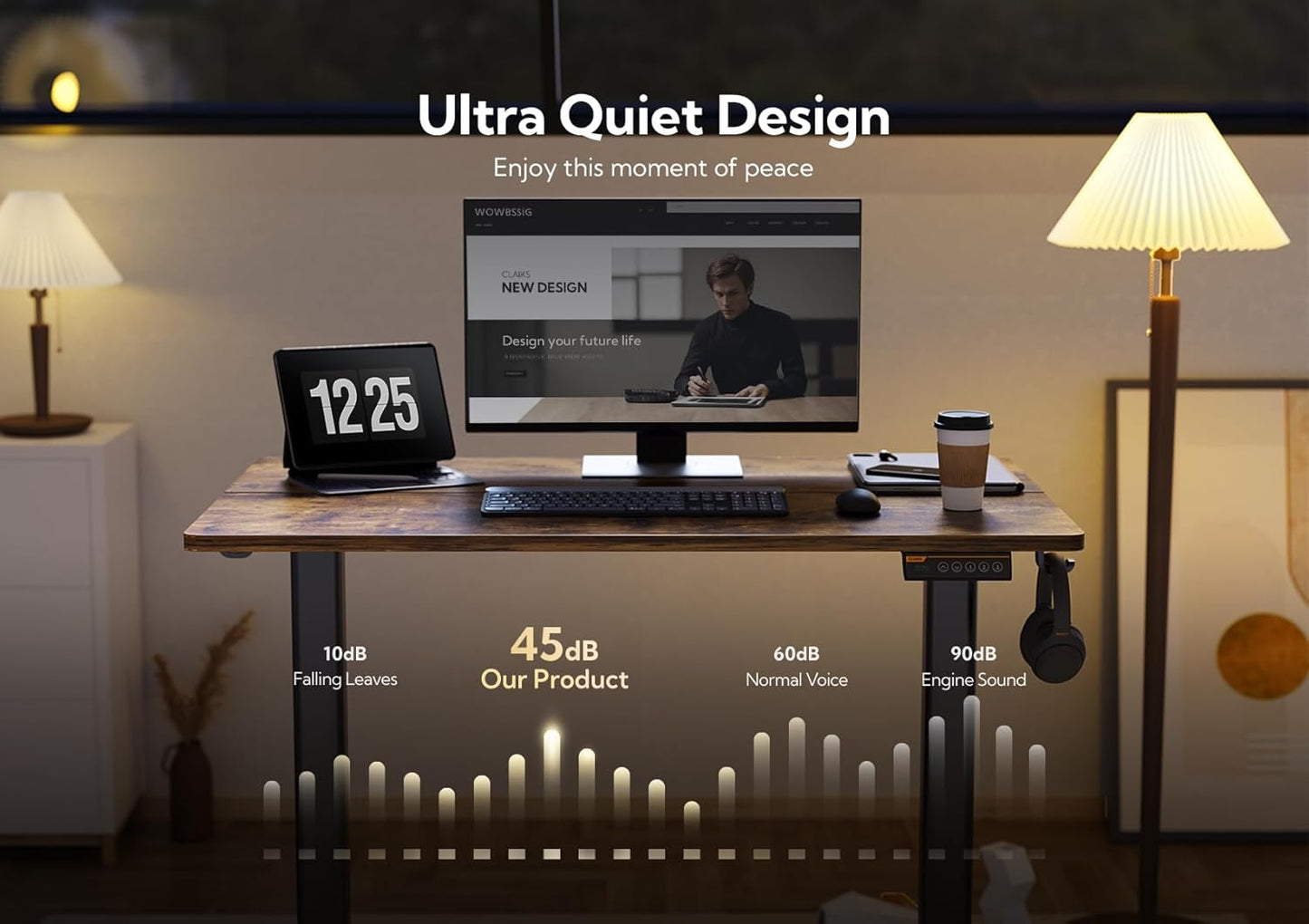 Claiks Electric Standing Desk, Adjustable Height Stand up Desk, 63x24 Inches Sit Stand Home Office Desk with Splice Board, Black Frame/Rustic Brown Top