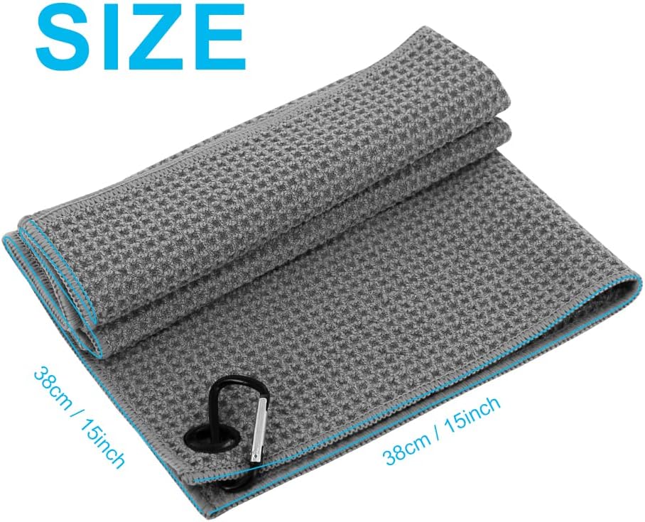 Myartte 2pcs Golf Towels for Golf Bag for Men Women Golfer Microfiber Fabric Waffle Pattern 16’’×16’’(Gray)