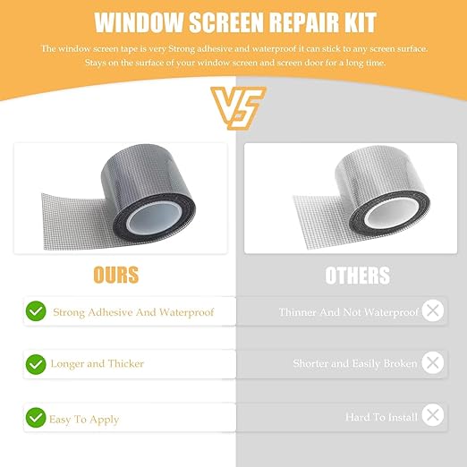 2-Pack Black Fiberglass Screen Repair Tape, 2" x 16.5 FT Strong Adhesive Patch for Windows & Doors