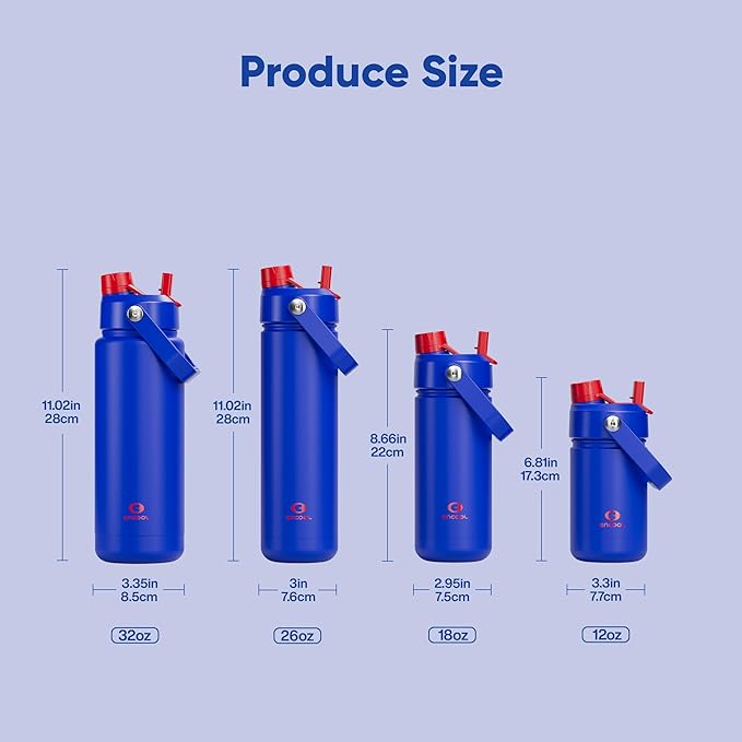 ENCOOL Insulated Water Bottle with Straw Stainless Steel Water Bottle, Leak-Proof, BPA-Free, Double Wall Vacuum Keeps Cold for 24 Hours for Sports, Travel, School (32 oz, Beaucoup Blue)