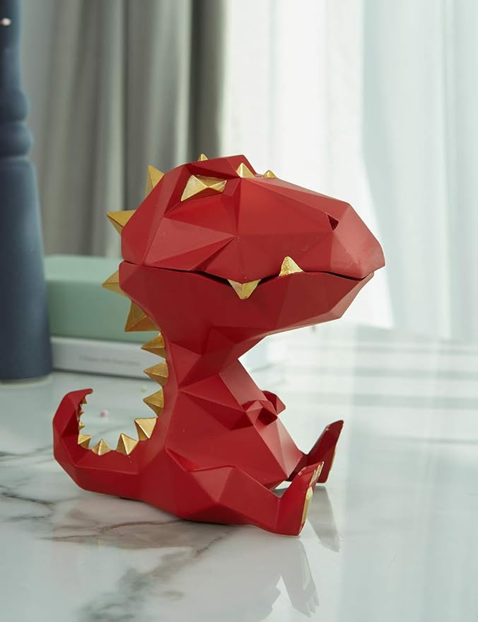 HAUCOZE Dinosaur Statue Candy Dish Key Bowl Dino Gifts Sculpture Modern Home Decor Accessories Pop Arts Polyresin Cookie Jar Red 7.5 inch