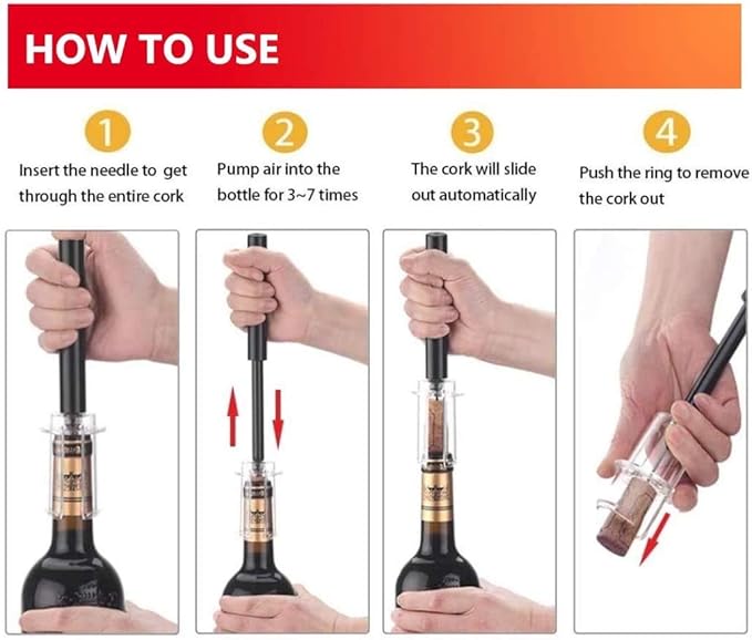 Wine Air Pressure Pump Bottle Opener Set With Foil Cutter,Simple Wine Pump Cork Remover Corkscrew,Efficient Corkscrew Bottle Opener,Easy Screw Out Tool,Great For Wine Lovers,Perfect Wine Gift.