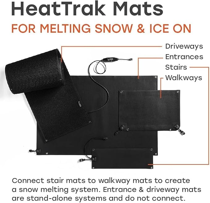 HeatTrak Heated Snow Melting Mat with Power Unit - Heated Outdoor Mats for Walkways - Electric Snow Melting Mats for Decks and Sidewalks - No-Slip Snow and Ice Melt Heated Sidewalk Mat (20” x 60")