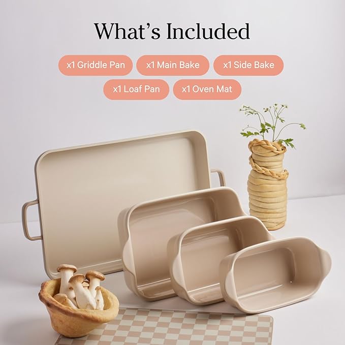Our Place Bakeware Set | 5-Piece Ceramic Bakeware Collection with Stovetop-to-Oven Griddle Pan | PFAS-Free Non-Toxic Nonstick Pans, Oven Mat & Baking Dishes | Sage