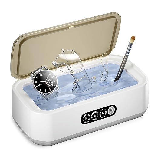 WINTERCRUSH Jewelry Cleaner Deep Cleaning Machine -50KHz Ultrasonic Retainer Cleaner for Tooth- 650ML Dental Cleaning Pod for Dentures/Mouth Guards/Eyeglasses-3 Timers