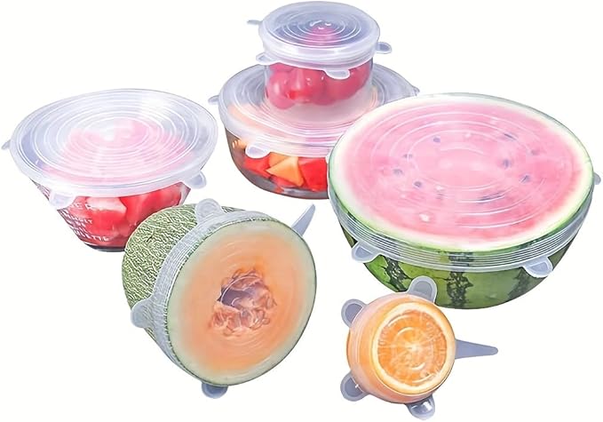 Silicone Stretch Lids Set, 6 Sizes, Reusable Food Storage Covers for Bowls, Fruits and Containers (blue, 6PCS)