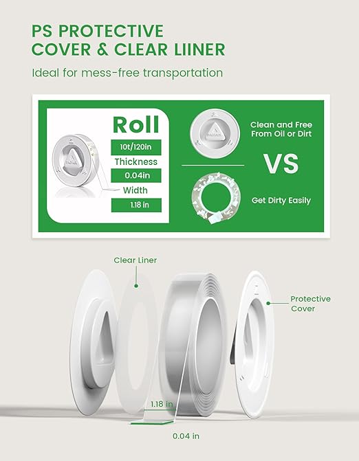 Double Sided Tape Heavy Duty, 2pcs Extra Large 10FT Nano Tape, Transparent Strong Double Sided Adhesive Mounting Tape, Clear Picture Hanging Strips for Wall, Poster, Carpet, Craft