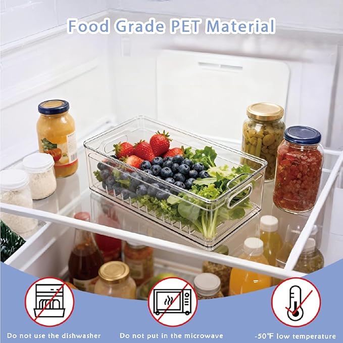 TAYUOOTransparent PET Fruit Draining and Washing colander food storage boxes plastic cookie containers refrigerator organizers (1, rectangle)