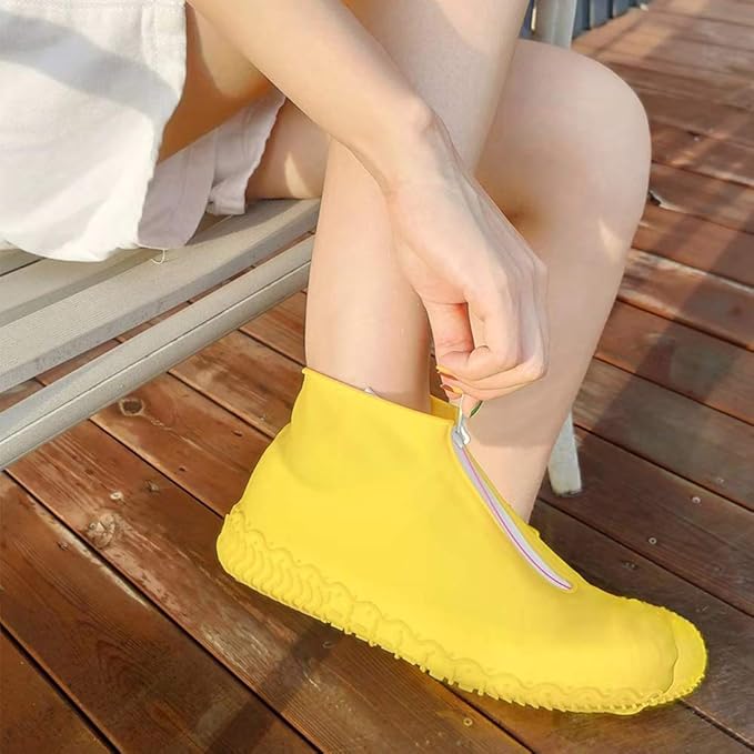Waterproof Shoe Covers, Silicone Reusable Shoe Cover Non-slip Durable Zipper Elastic Rain Cover Protection for Men Women (L (Women 7.5-10.5, Men 6.5-9), Yellow)