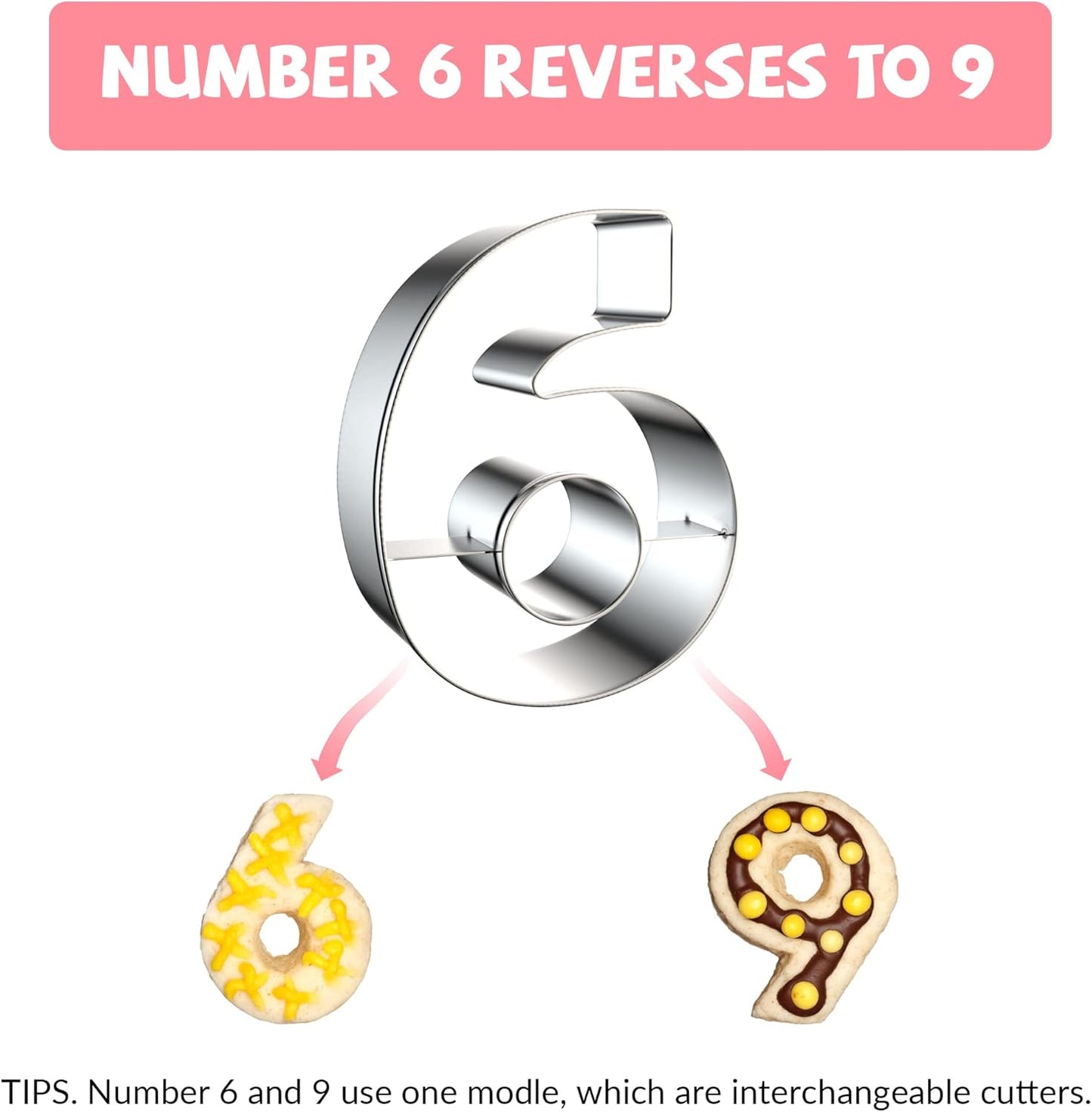 9PCS Number Cookie Cutters Set, Birthday Numbers 0-8(6 Reverses to 9), Stainless Steel Cookie Cutters for Baking, Number Shaped Baking Tool for Homemaking Biscuits, Cookie, Dough
