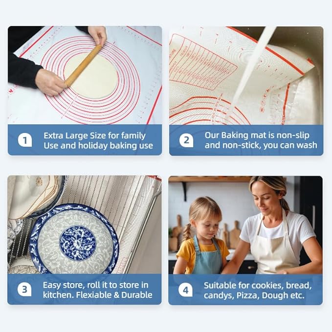 Extra Large 31.5'' x 24" Silicone Baking Mat for Rolling Dough & Pastry – Non-Stick, Heat-Resistant Kitchen Counter Protector – Dishwasher Safe, Easy Clean (XXL-31.5'' X 24'')