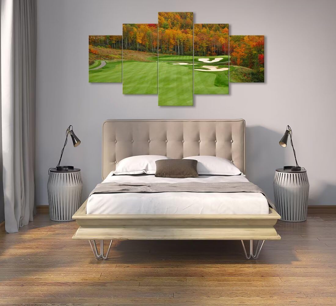 chenchenArt Sequoyah North Carolina Mountains Golf Course Wall Art for Living Room Bedroom Bathroom Home Decorations Golf Course Picture Poster Canvas Prints Framed Ready to Hang(50''W x 24''H)