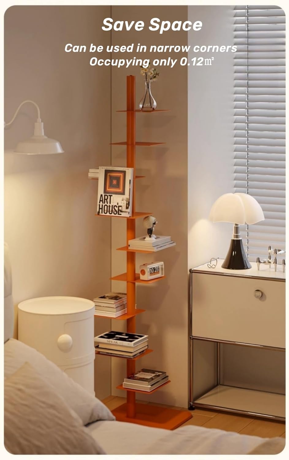 9-Tier Spine Bookshelf Metal Bookcase 5 Colors Vertical Bookshelf Tower Rotating Tall Narrow Bookshelf Ladder Book Rack Indoor (Black)