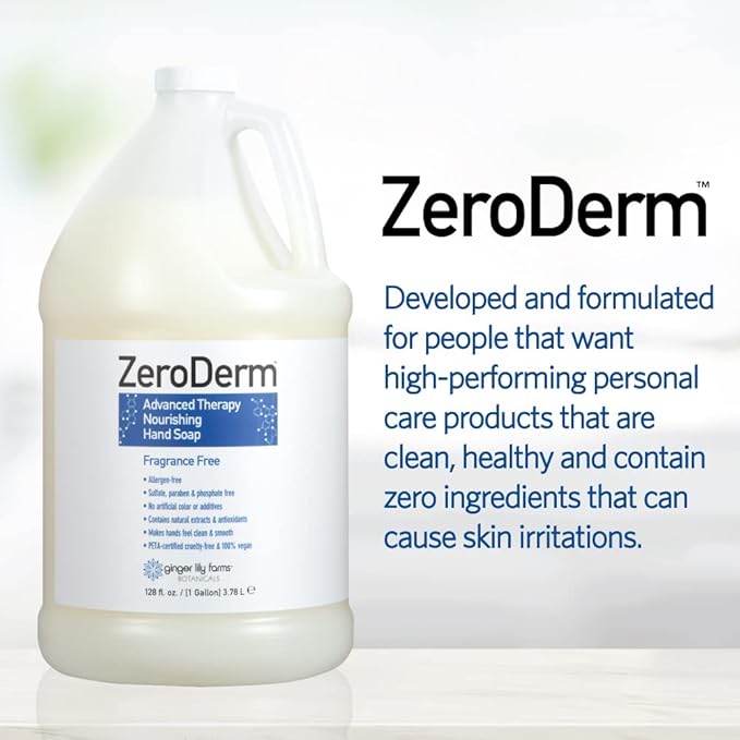 Ginger Lily Farms Botanicals ZeroDerm Advanced Therapy Nourishing Liquid Hand Soap Refill 100% Vegan Cruelty-Free Fragrance-Free, Unscented, 128 Fl Oz