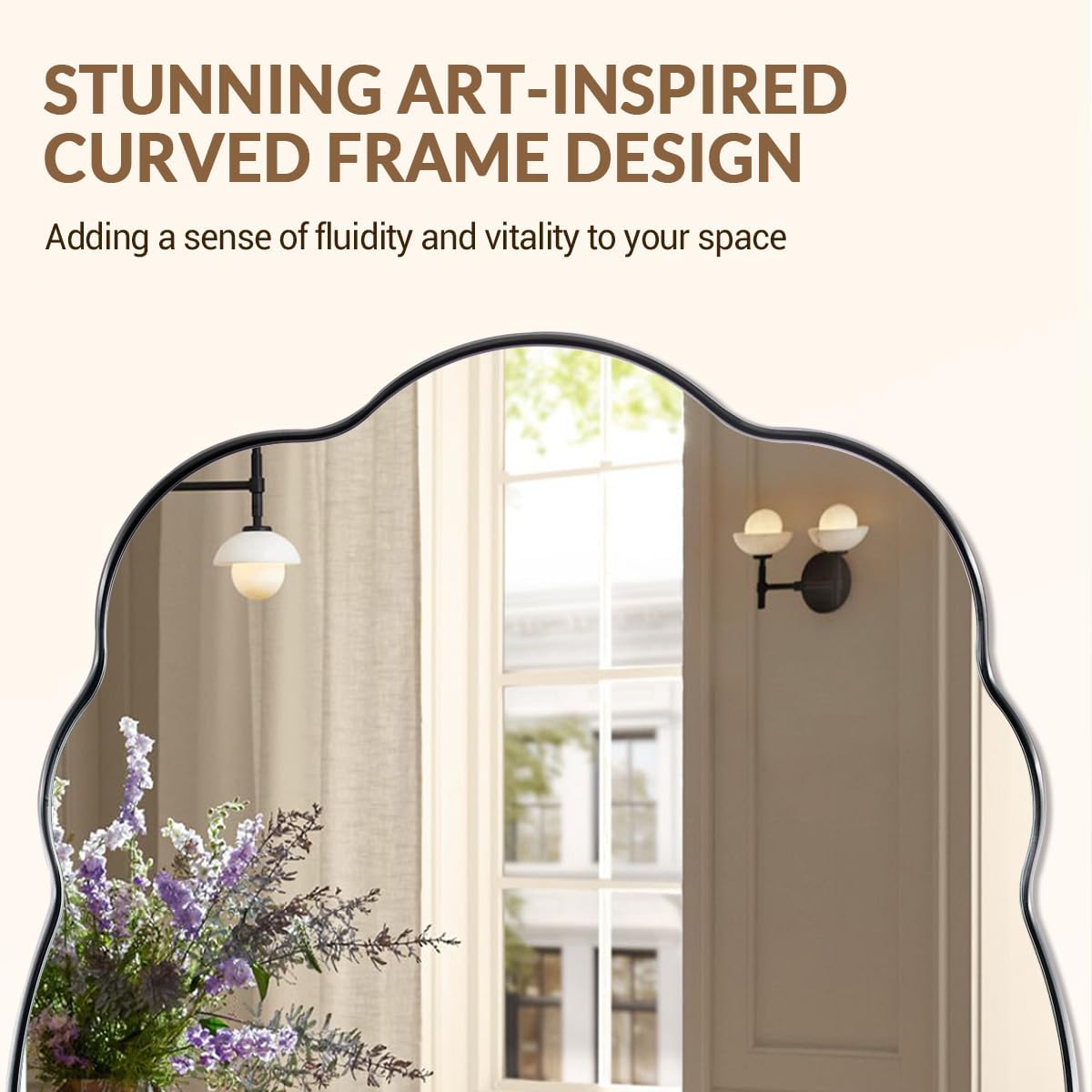 ANDY STAR Brushed Nickel Bathroom Mirror, 24x36 Inch Silver Asymmetrical Wall Mirror, Oval Bathroom Vanity Mirror, Unique Irregular Wall Mirror with Sophisticated Curved Design