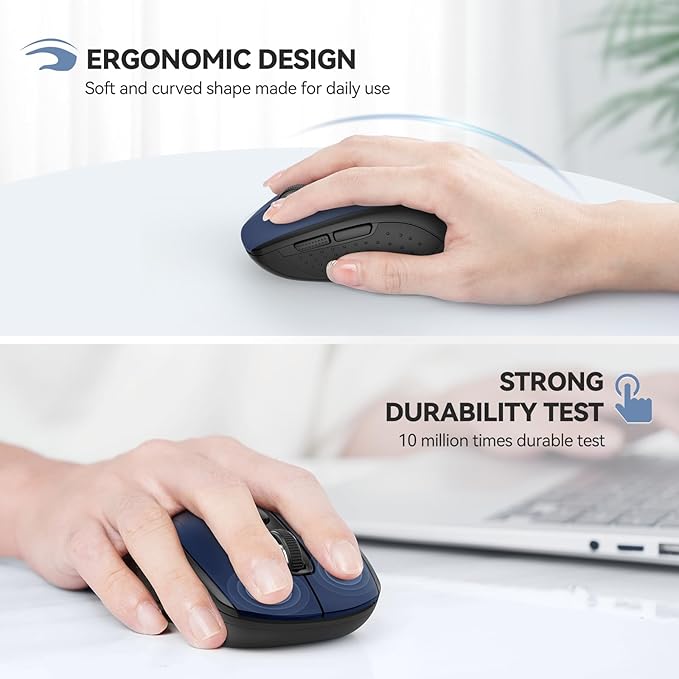 TECKNET Bluetooth Mouse, 4000DPI Wireless Mice for Laptop 2-in-1(BT 5.0/3.0+2.4Ghz) Computer Portable PC Mouse Wireless with USB Receiver for Mac (USB-A+Bluetooth, Blue)