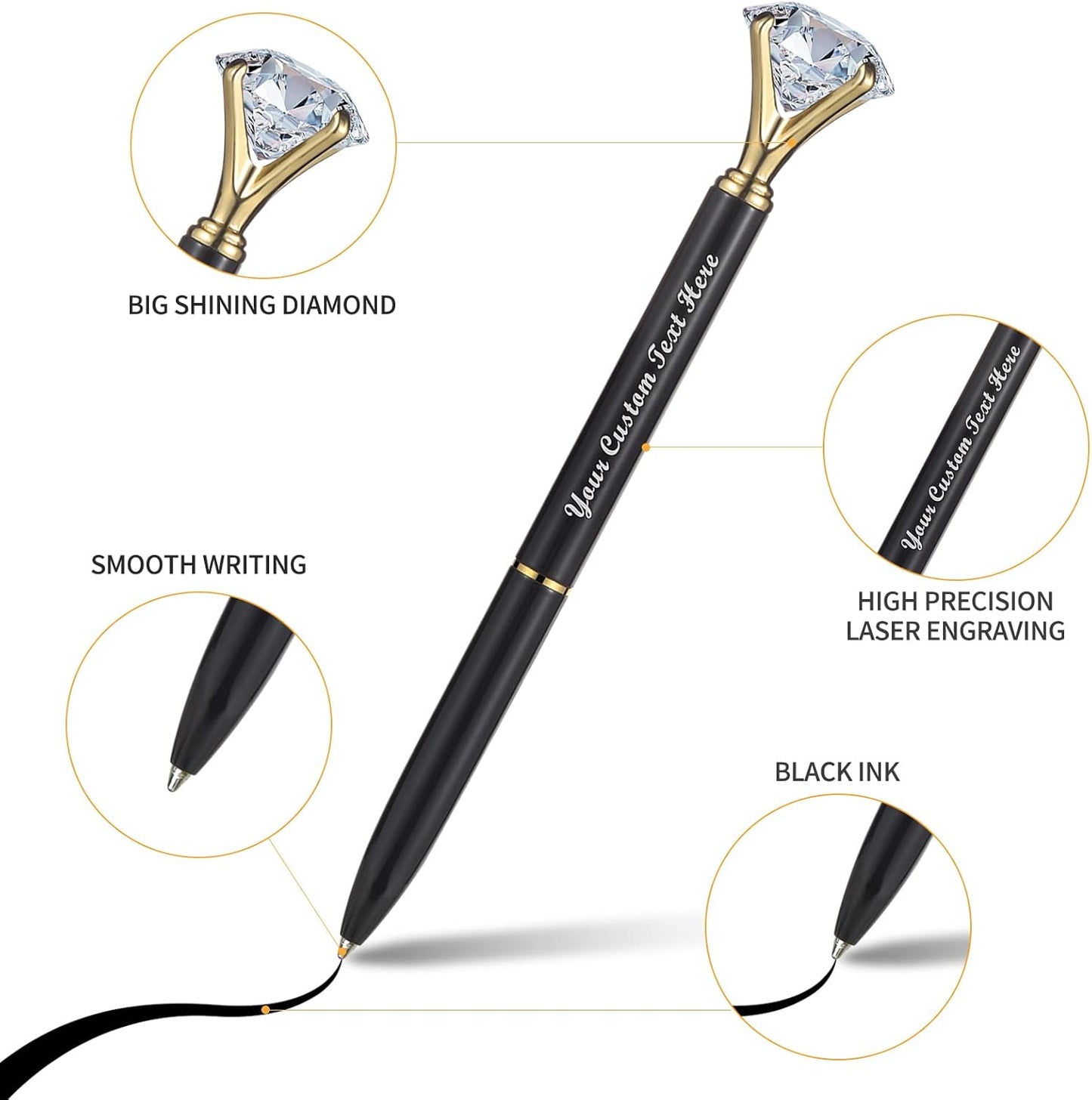 20 Pcs Big Diamond Pens Bling Wedding Crystal Metal Ballpoint Pens with Black Ink