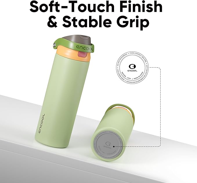ENCOOL Leakproof Insulated Water Bottle with Straw Dual-Sip Water Bottle Bag-Safe Design for Work, Commute & Gym – Keeps Drinks Cold All Day, 40 oz, Sage Green