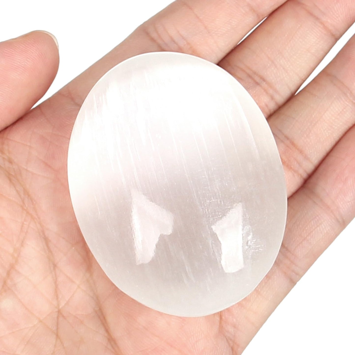 Orientrea Selenite Palm Stone-1 Pc 50-70 Grams Selenite Pocket Energy Stone, Smooth Healing Crystal Worry Stone