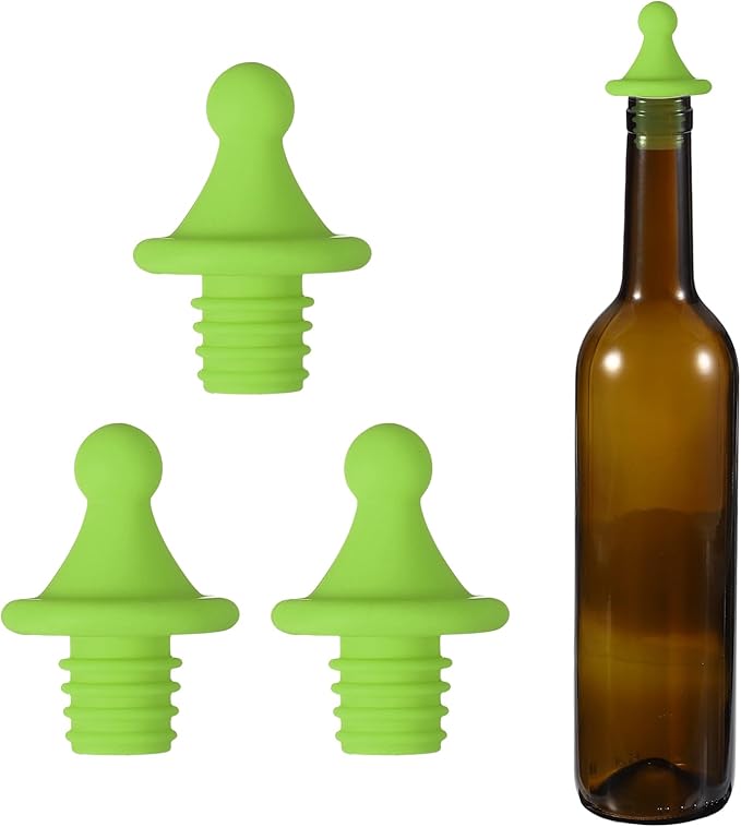 uxcell 3 Pcs Silicone Roof Shape Wine Stopper, Reusable Wine Stoppers Airtight Leak-proof Bottle Plug Liquor Saver with Beer Beverage Bottle Stopper for Bar Holiday Party, Grass Green