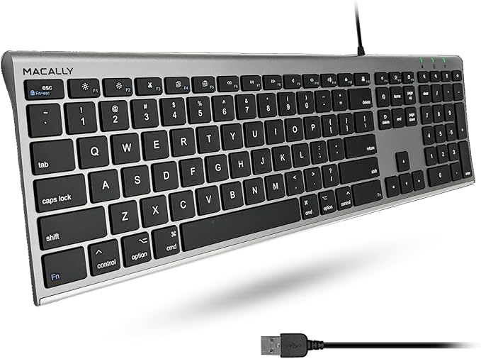 Macally Ultra-Slim USB Wired Computer Keyboard - Works Great as Both a Windows or Wired Mac Keyboard - Compatible Full Size Apple Keyboard with Numeric Keypad for Mac mini, iMac, MacBook - Space Gray