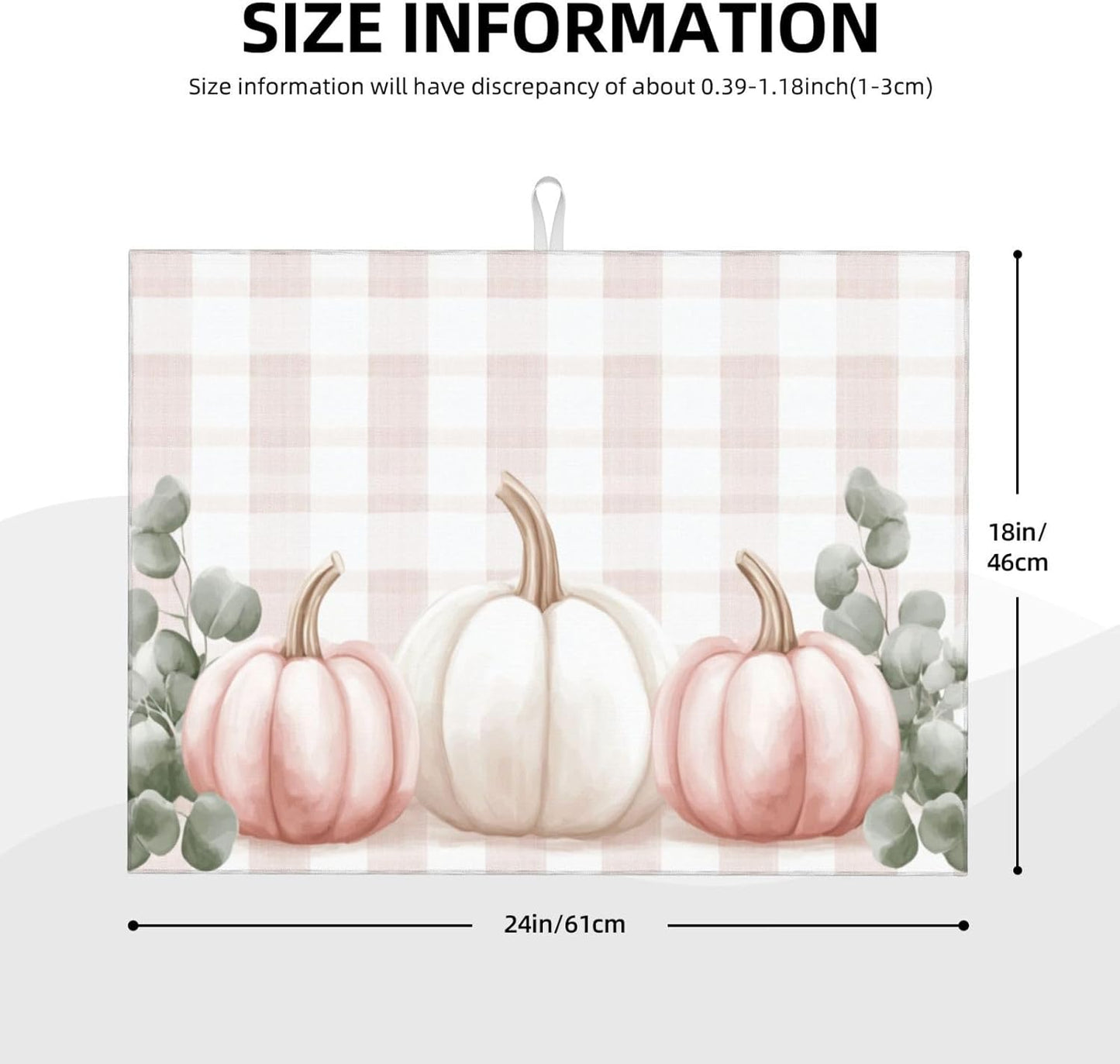 Dish Drying Mat for Kitchen Pink Pumpkin Buffalo Plaid Pattern Counter Absorbent Dishes Drainer Microfiber Large 18x24 Inch
