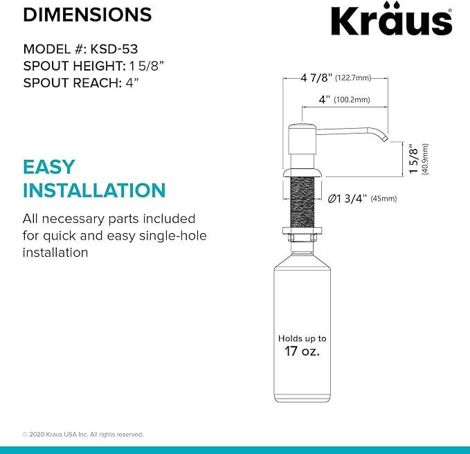 KRAUS Boden Kitchen Soap and Lotion Dispenser in Brushed Brass, KSD-53BB