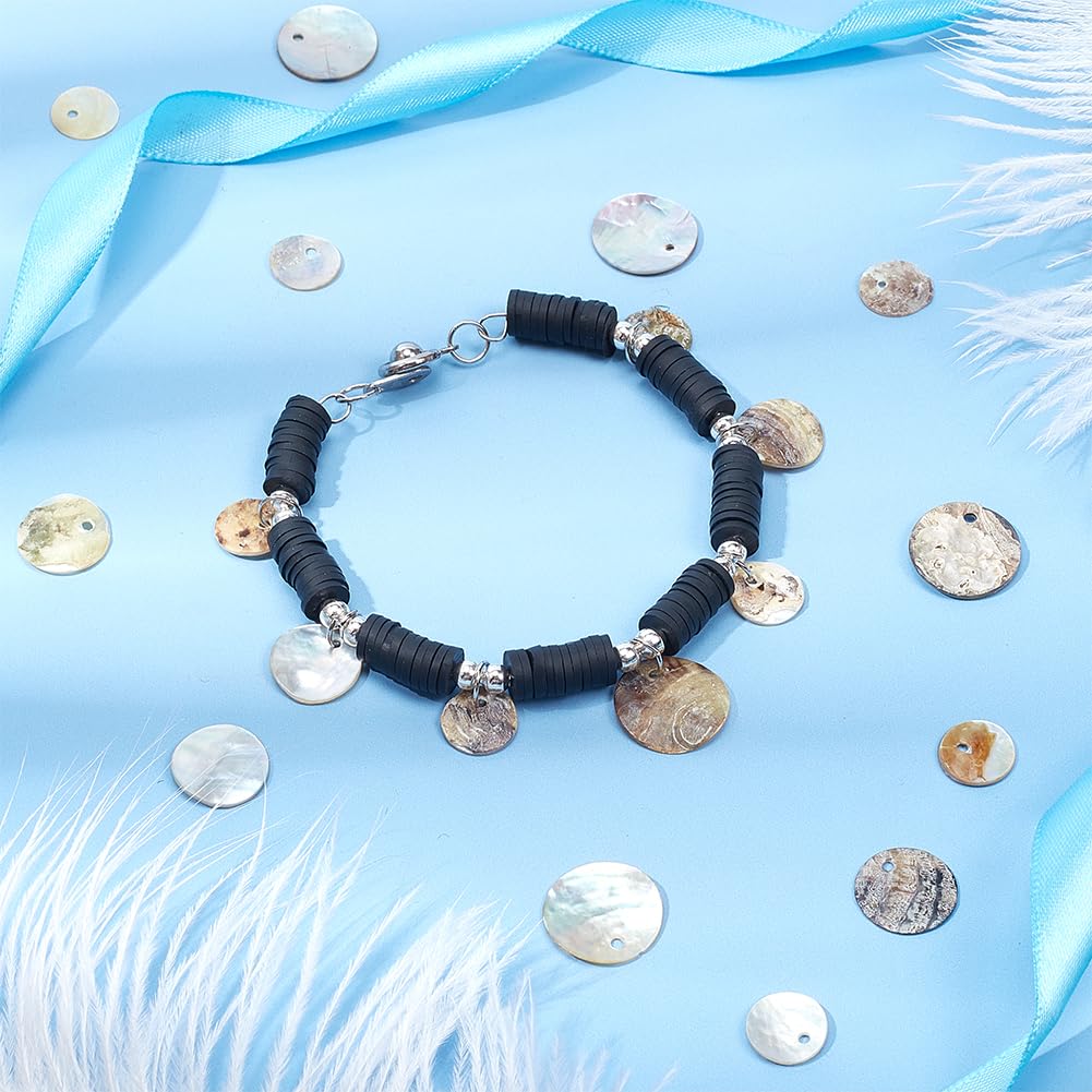 PH PandaHall 240 Pieces 3 Styles 10/12/15mm Natural Shell Beads, Flat Round Mother of Pearl Beads Shell Coin Charms Bead for Craft Making, Home Decoration, Necklace, Bracelet DIY