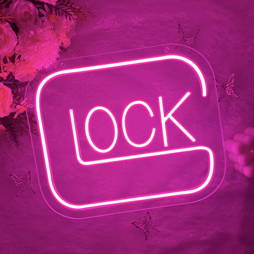 Lock Neon Sign,Pink Dimmable LED Light Signs for Wall Art Decor,Game Backdrop for Bedroom Club Party Man Cave Game Room Bar,Gaming Gift for Boys Teen Men USB Powered（11.4"*9.7"）
