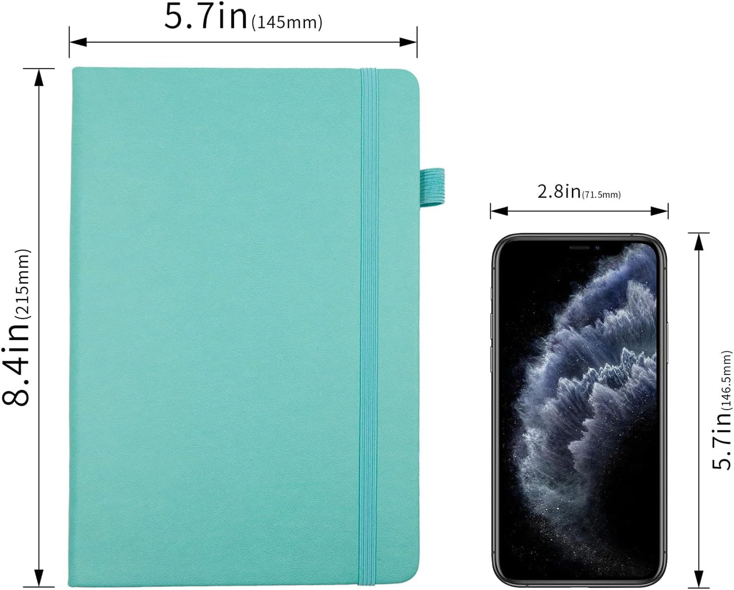 Deziliao Lined Journal Notebooks with Pen Loop, Hardcover Notebook Journal for Work, 100Gsm Premium Thick Paper with Inner Pocket, Medium 5.7"x8.4", （Cyan, Ruled）