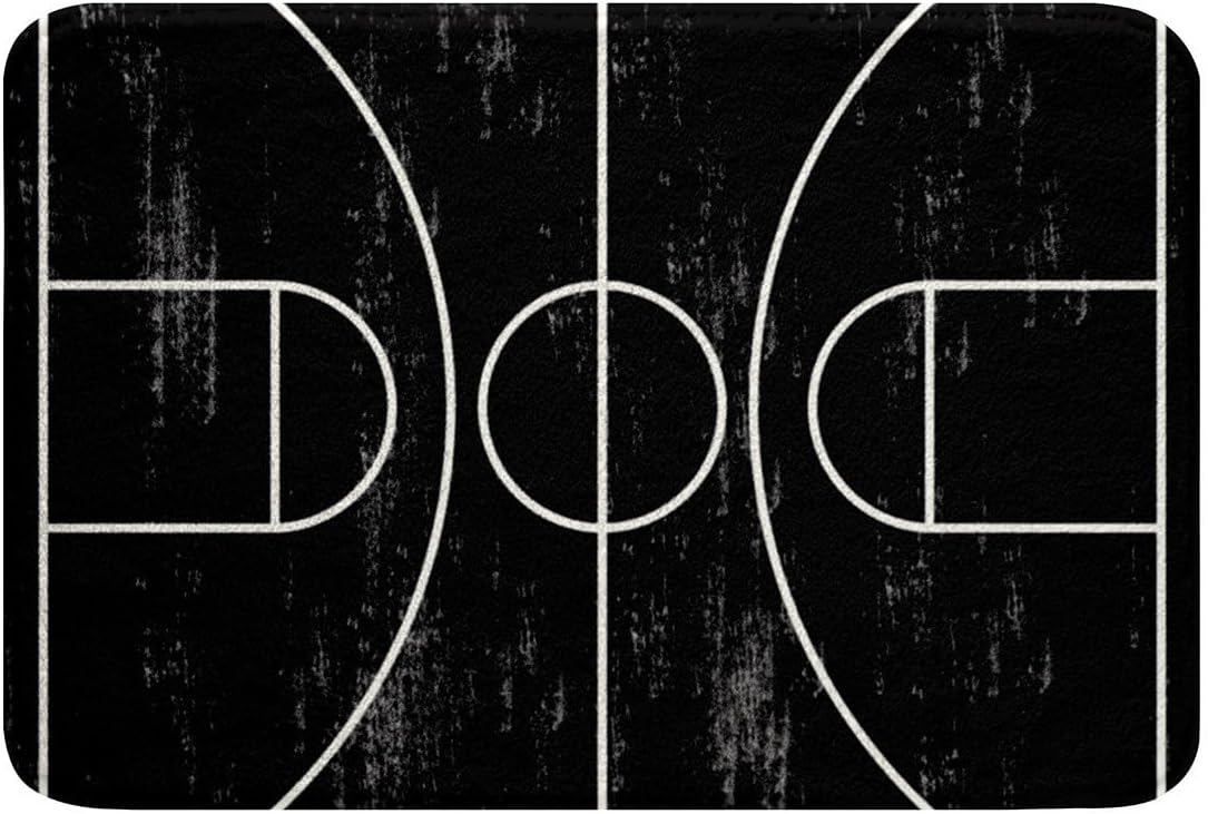 Feelyou Basketball Polyester Bath Rug Black White Soft Fleece Door Carpet for Kids Boys Girls Basketball Court Print Non Slip Bath Mat Ball Game Bathroom Floor Indoor Doormat,20x32 Inch