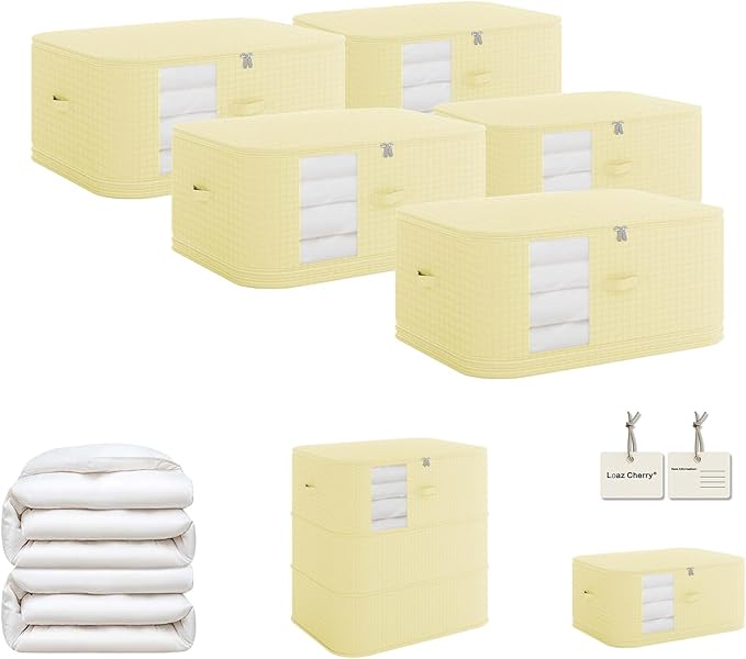 5-piece compressed clothes storage bags, foldable wardrobe storage bags, large-capacity with handles, suitable for sweaters, bed sheets, blankets, down quilts, pillows, toys, etc.（cream）
