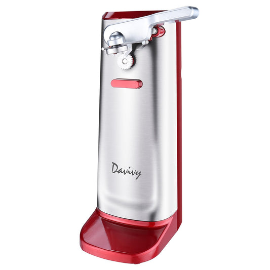 Davivy Electric Can Opener, Removable Stainless Steel Cutter and 3-in-1 Design with Sharpener and Bottle Opener (Red-Stainless Steel)