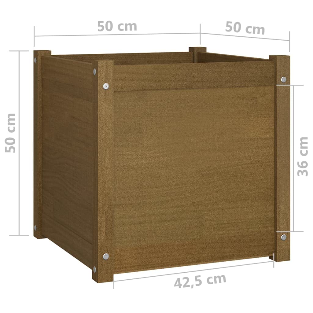 MINERWALL Honey Brown Solid Pinewood Garden Planter, 19.7 inch Square Outdoor Raised Garden Bed for Flowers, Herbs, Vegetables, Weather Resistant Patio Decor