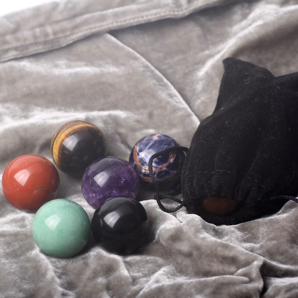 IYARIH 30mm sphere7pcs 1.2inch Sphere Natural 7 Chakra Set - Seven Chakra Set -Natural30mm Mini Crystal Sphere - Seven Chakra Gemstone(7pcs)