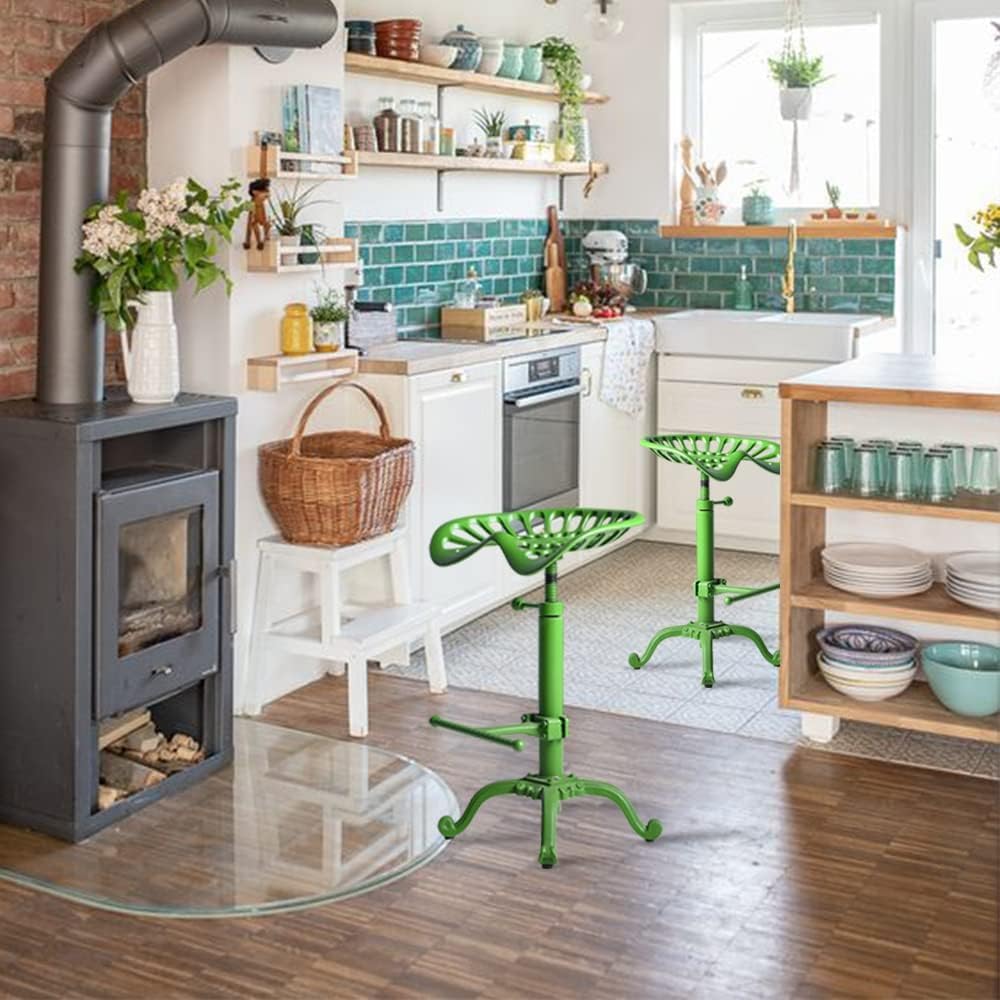 Rustic Tractor Seat Bar Stool Industrial Metal Swivel Saddle Bar Chair 19.7-26.8 Counter Height Retro Guest Seating Kitchen Island Stools