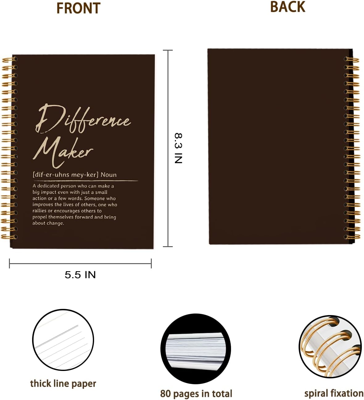 OXW Difference Maker Appreciation Gift, Meeting Notebook for Work, Thank You Gifts for Leader Mentor Manager Boss, Office Supplies Social Worker Notebook, Coffee Hardcover Spiral Notebook 5.5 x 8.3